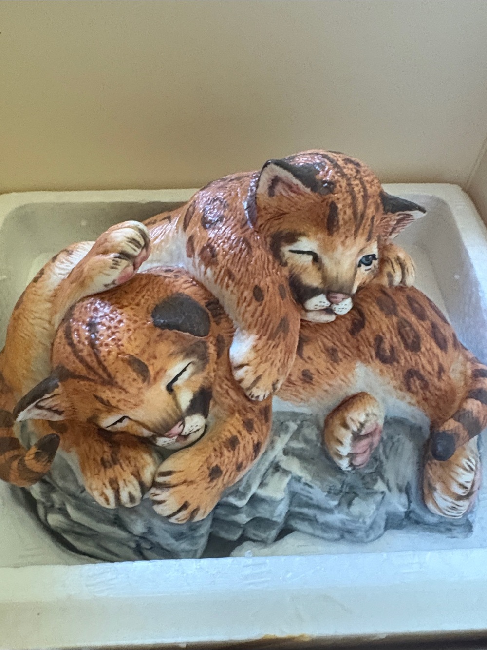 "Played out" by Lenox porcelain figurine of young cougars. W/Box